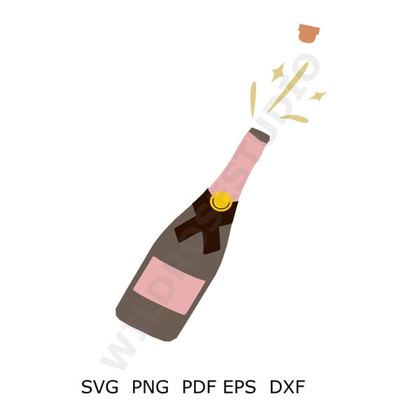 Rose Champagne bottle pop celebration svg png pdf eps dxf clip art cricut cut file