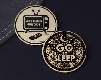 Flip Coin, One More Episode vs Go to Sleep, Gift for her, Gift for him, Valentines Day Gift