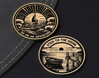 Auf Abenteuer gehen vs. Bleib bei der üblichen Münze - Neue Abenteuer Entscheidung - Paar Entscheidung Münze - Geschenk für Sie - Geschenk für Ihn