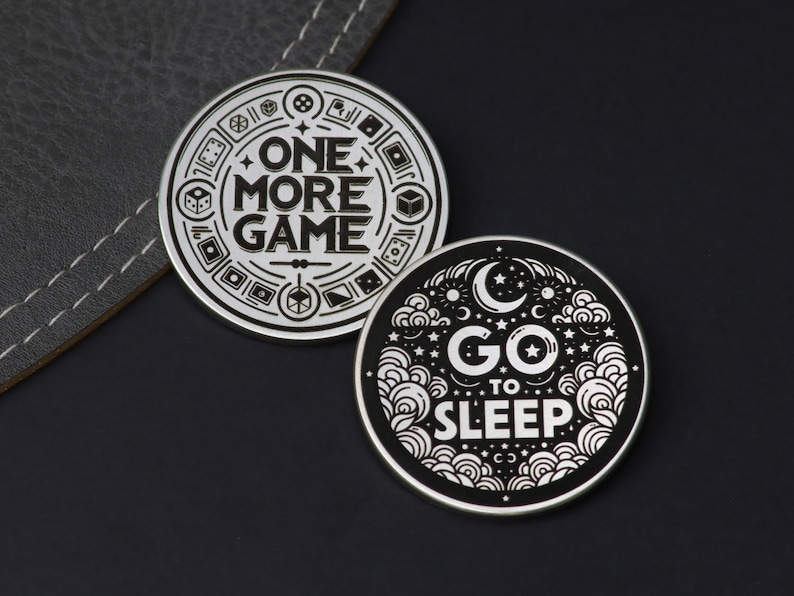 One More Game vs. Go to Sleep, Flip Coin, Decision Coin for gamers, Christmas Gift, Gift for Him, Mothers day Gift image 4