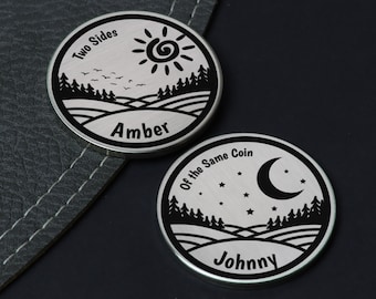 Twee kanten van dezelfde medaille: zon versus maan - huwelijkscadeau - cadeau voor het stel - cadeau voor haar - valentijnscadeau