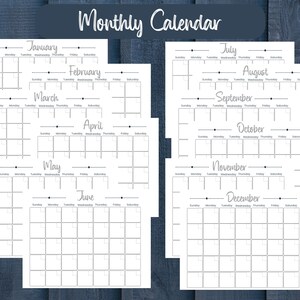 Monthly Calendar 2024 Calendar Printable 12 Month Calendar Any Year Calendar Printable 2025 Instant Download