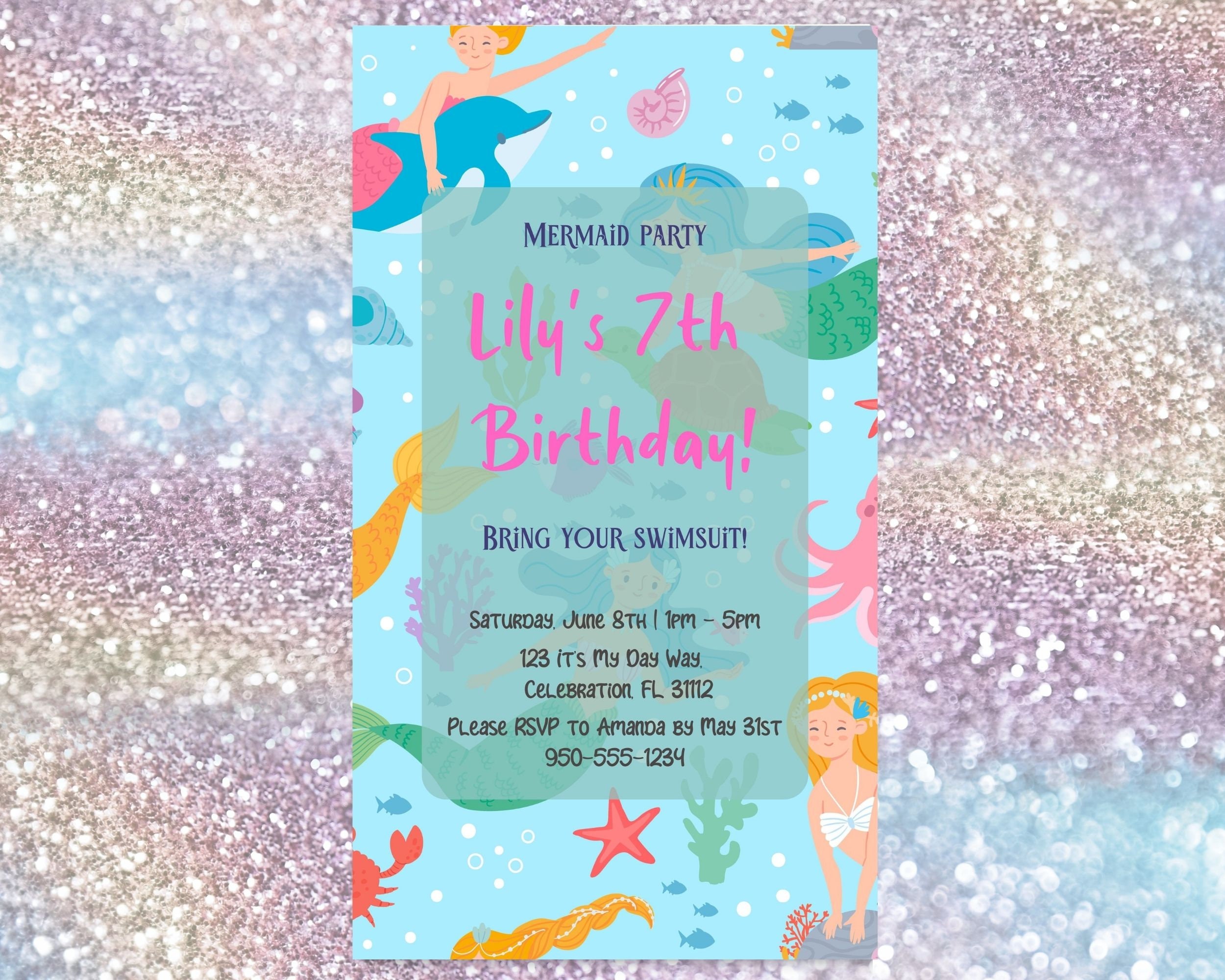 Birthday Party Invitation Mermaid Birthday Invitation Template Girl ...