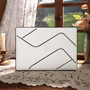 Black Lines Leather MacBook Case, MacBook Pro 14 2021, MacBook M1 Pro 13, Air 13 Case MacBook Pro 16, MacBook 2021 Pro 15 Case