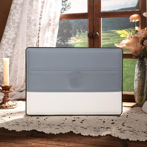 Greyish Blue Leather MacBook Case, MacBook Pro 14 2021, MacBook M1 Pro 13, Air 13 Case MacBook Pro 16, MacBook 2021 Pro 15 Case
