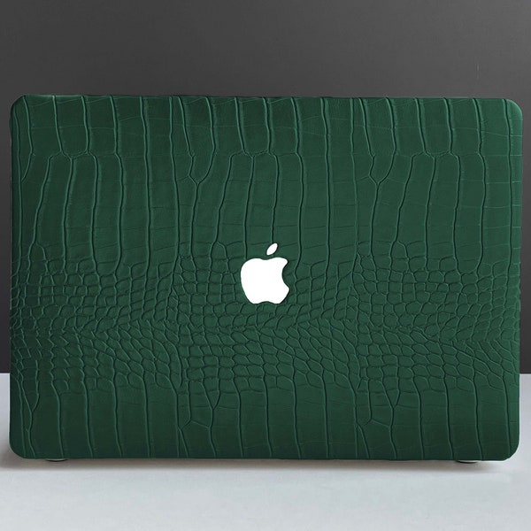 Dark Green Crocodile Pattern MacBook Case, MacBook Pro 14 2021, MacBook M1 Pro 13, Air 13 Case MacBook Pro 16, MacBook 2021 Pro 15 Case