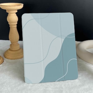 Blue Ripple Line iPad case, New iPad Air 5 2022 iPad Pro 12.9&#39;&#39; 2021 iPad Mini6 case iPad 9.7&quot;/ 10.2&quot;/ 10.9&quot;/ 11&#39;&#39; Custom iPad