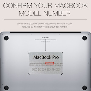 May include: Close-up of the underside of a silver MacBook Pro laptop. The model number, "Model A1502", is visible on the sticker along with the text "n California Assembled in" and "EMC 2678 Rated".