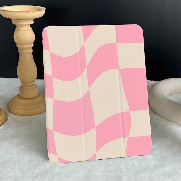 Pink Wavy Checkerboard iPad case, New iPad Air 5 2022 iPad Pro 12.9'' 2021 iPad Mini 6 case iPad 9.7"/ 10.2"/ 10.9"/ 11 inch Custom iPad