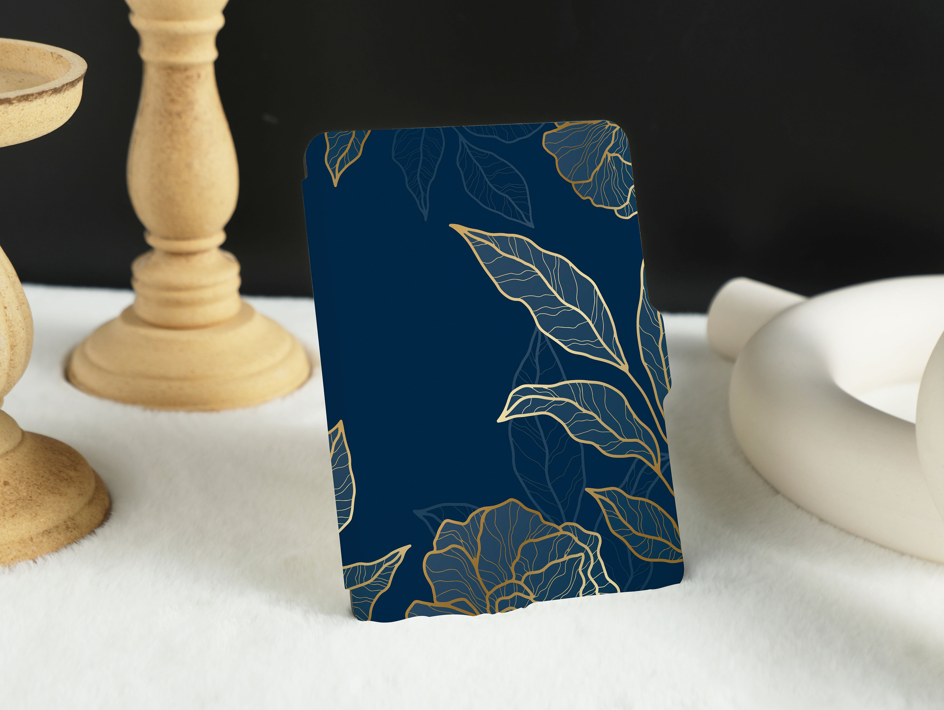 Royal Blue Leaves Custom Kindle Case, Personalised Folio Case Cover for Kindle Paperwhite 1/2/3/4, Kindle Paperwhite Case 11th Generation