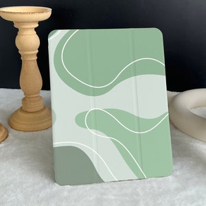 Green Wave iPad case, New iPad Air 5 2022 iPad Pro 12.9&#39;&#39; 2021 iPad Mini 6 case iPad 9.7&quot;/ 10.2&quot;/ 10.9&quot;/ 11 inch Custom iPad