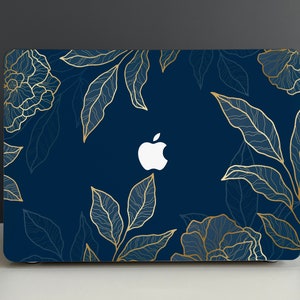 Royal Blue Leaves Hard Cover MacBook Case, MacBook Pro 14 2021, MacBook M1 Pro 13, Air 13 Case MacBook Pro 16 MacBook Pro 15 Case
