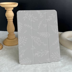 Grey Flora Calico iPad case, New iPad Air 5 2022 iPad Pro 12.9&#39;&#39; 2021 iPad Mini6 case iPad 9.7&quot;/ 10.2&quot;/ 10.9&quot;/ 11 inch Custom iPad