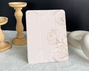 Elegant Pink Flowers iPad case, New iPad Air 5 2022 iPad Pro 12.9&#39;&#39; 2021 iPad Mini 6 case iPad 9.7&quot;/ 10.2&quot;/ 10.9&quot;/ 11 inch Custom iPad