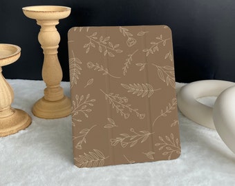 Brown Flora Calico iPad case, New iPad Air 5 2022 iPad Pro 12.9'' 2021 iPad Mini 6 case iPad 9.7"/ 10.2"/ 10.9"/ 11'' Custom iPad