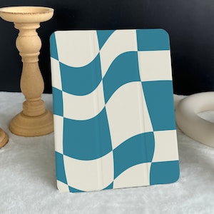 Blue Wave Checkerboard iPad case, New iPad Air 5 2022 iPad Pro 12.9&#39;&#39; 2021 iPad Mini 6 case iPad 9.7&quot;/ 10.2&quot;/ 10.9&quot;/ 11 inch Custom iPad