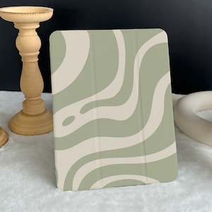 Green Abstract Lines iPad case, New iPad Air 5 2022 iPad Pro 12.9&#39;&#39; 2021 iPad Mini 6 case iPad 9.7&quot;/ 10.2&quot;/ 10.9&quot;/ 11 inch Custom iPad