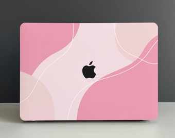 ピンクの抽象的なラインのハードカバーMacBookケース、MacBook Pro 14 2026、MacBook M1 Pro 13、Air 13ケース、MacBook Pro 16、MacBook 2021 Pro 15ケース