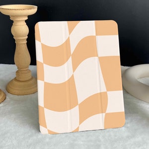 Orange Wavy Checkerboard iPad case, New iPad Air 5 2022 iPad Pro 12.9&#39;&#39; 2021 iPad Mini 6 case iPad 9.7&quot;/ 10.2&quot;/ 10.9&quot;/ 11 inch Custom iPad