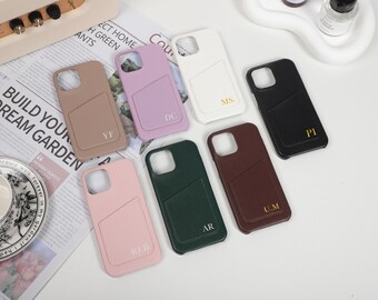 Coque de portable en cuir personnalisée pour iPhone 15 Pro Max, 15 Pro, initiales personnalisées pour iPhone Coque pour iPhone 14 13 12 11