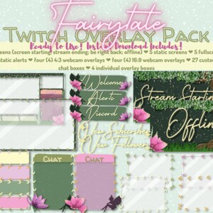 Fairlytale Grüne Blumen Twitch Youtube Stream Bundle mit Panels, Bildschirmen, Warnungen, Overlays und mehr!