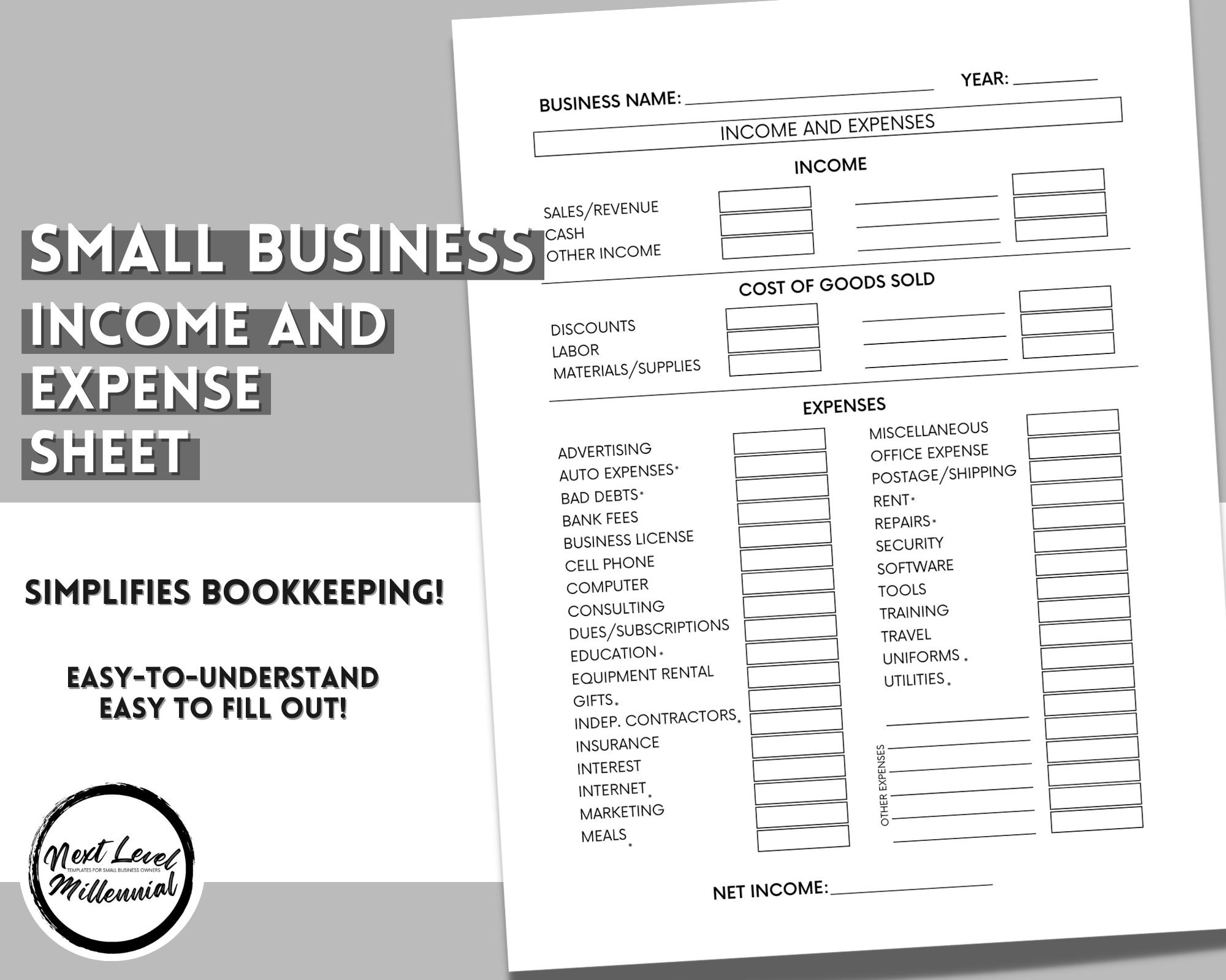 Small Business Income and Expense Sheet Simple and Easy to - Etsy