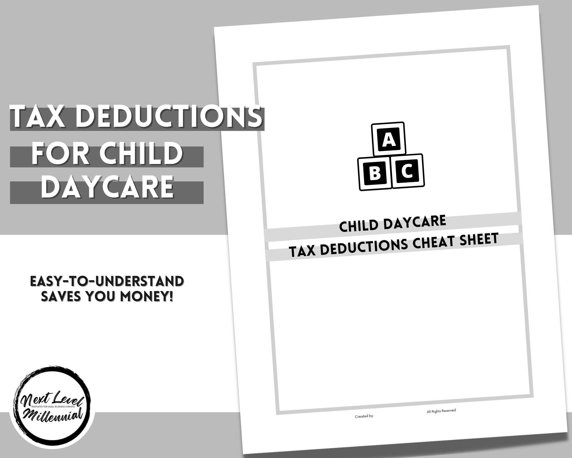 Child Daycare Excel Tax Cheat Sheet Deductible Expenses Etsy