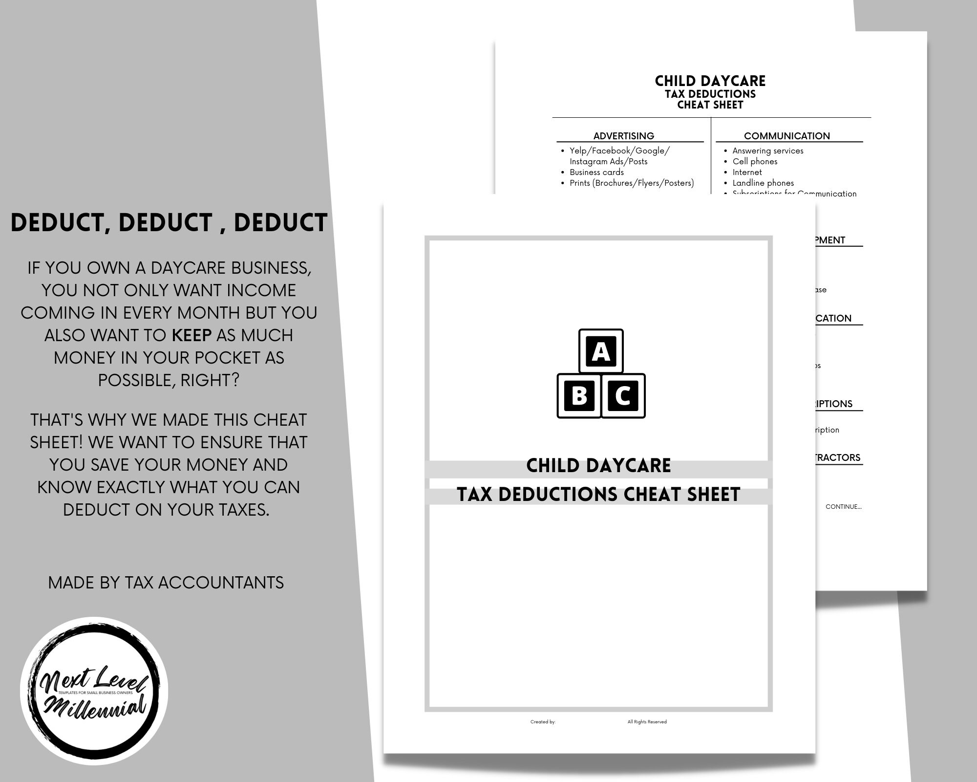 Child Daycare Excel Tax Cheat Sheet Deductible Expenses Etsy