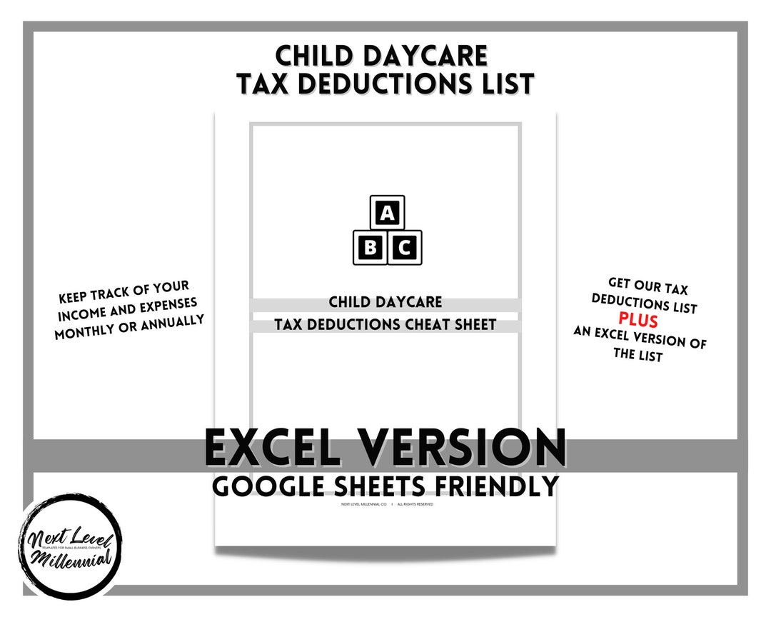 Child Daycare Excel Tax Cheat Sheet Deductible Expenses Etsy