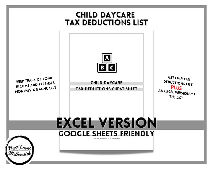 Child Daycare Excel Tax Cheat Sheet Deductible Expenses Childcare