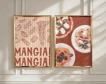 Mangia Mangia! Pôsteres para imprimir com tema de cozinha italiana (Conjunto de 2)