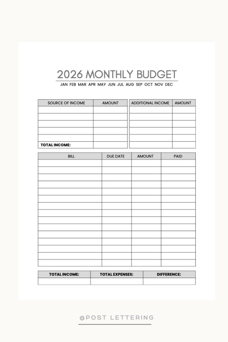 2026 Monthly Budget Planner Printable | Finance Tracker PDF | Expense ...