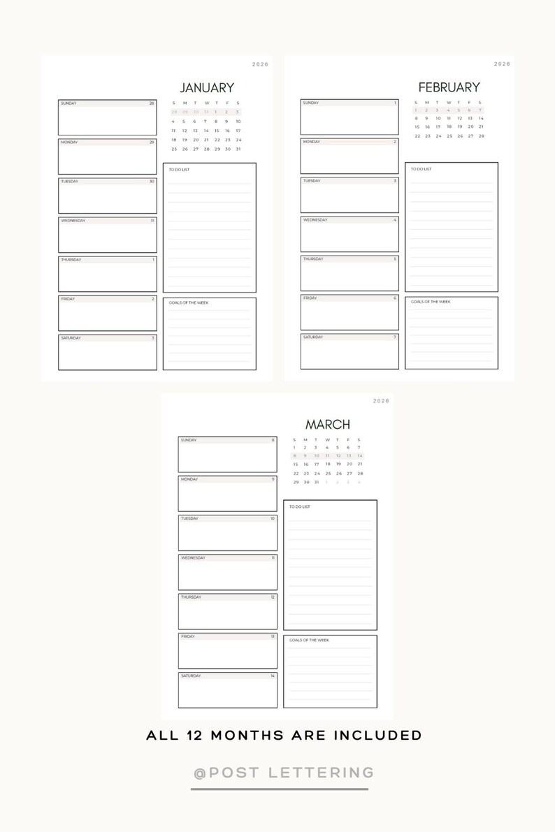 2026 Weekly Planner Printable | Sunday to Saturday Layout | Minimalist ...