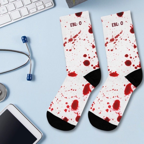 funny surgeon socks, EBL:0 , Bloody socks, halloween, OR surgery nurse, doctor graduation gift,  OR tech, surgical tech, resident surgeon