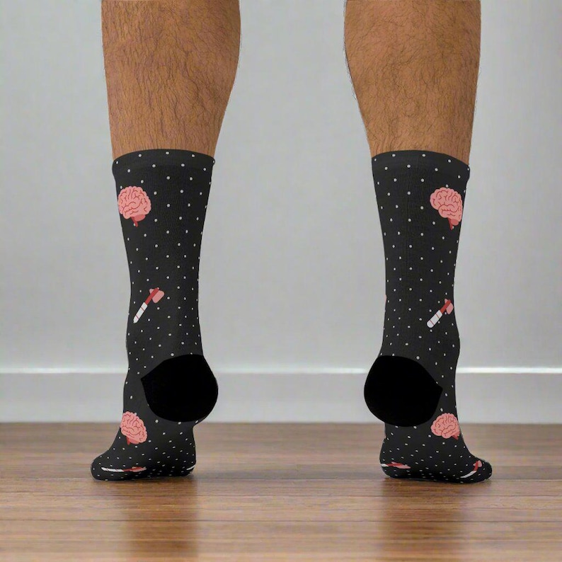 Black Brain and reflex hammer white socks, Neurology, Neurologist socks, Neurosurgery, Brain