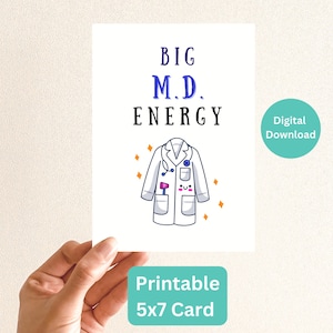 Cartão de formatura para impressão para médicos, cartão de parabéns para o dia da partida, cerimônia do jaleco branco da faculdade de medicina, interior em branco, presente médico para download instantâneo