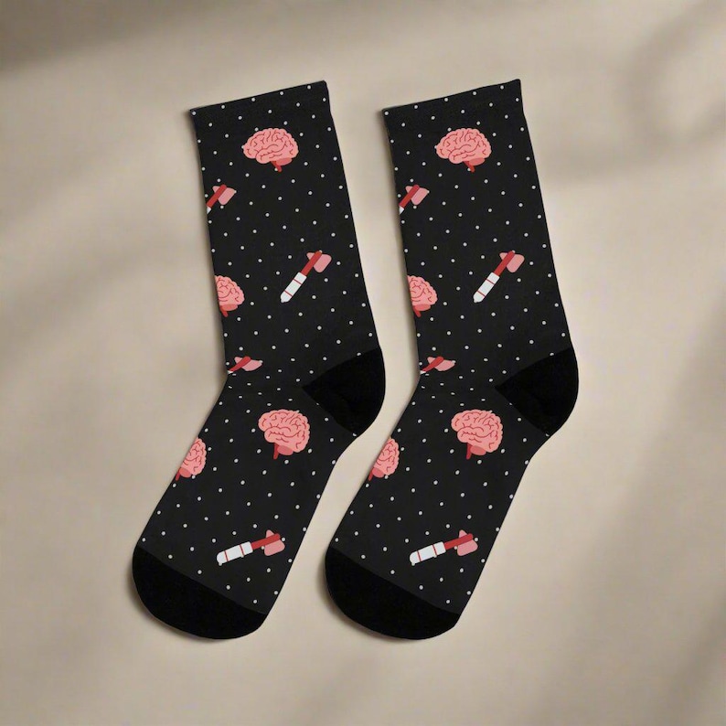 Black Brain and reflex hammer white socks, Neurology, Neurologist socks, Neurosurgery, Brain