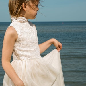 Lace Flower Girl Dress, Ivory Tutu Skirt, Baptism Dress, Rustic Flower Girl Dress, Christening dress, Tulle Dress, Junior Bridesmaid Dress