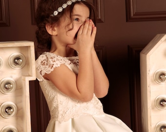Lace Flower Girl Dress, Ivory Rustic Flower Girl Dress, Boho Lace Flower Girl Dress, Lace Top Flower Girl Dress