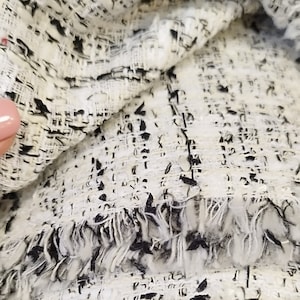 Tweed Fabrics, White&Black, White Knit Tweed Fabric, Coat Boucle Fabrics, Black Wool Fabric, Fabric by half Meter, Woven Tweed Fabric