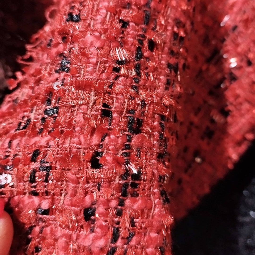 Buy Tweed Fabrics Red Black Raspberry Knit Tweed Fabric Online in India