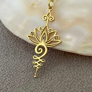 14K Solid Gold Lotus Unalome Necklace: Spiritual Jewelry Gift