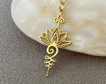 14K Solid Gold Lotus Unalome Necklace, Lotus Flower Gift, Spiritual Journey Gifts, Mindfulness Necklace, Mediation Necklace, Gift for Her