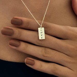 14K Gold Custom Bar Vertical Necklace, Engraved Necklace Charm, Unique Personalized Gifts, Tiny Bar Name Necklace, Design Your Own Necklace