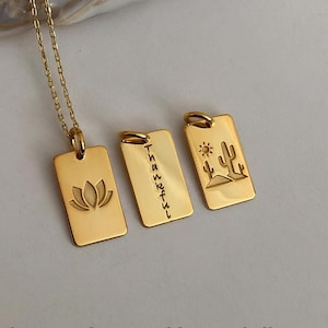 Personalized 14K Solid Gold Bar Necklace: Custom Engraved Pendant