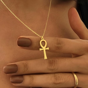 14K massief gouden Ankh-ketting, levenssleutelketting, Egyptische kruisketting, Crux Ansata-ketting, Afrikaanse Egyptische ketting, vruchtbaarheidscadeau