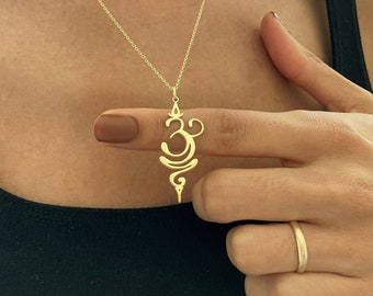 14K Solid Gold Breathe Necklace, Gold Yoga Necklace for Women, Spiritual Necklace for Women, Inhale Exhale Necklace, Breathe In Breathe Out