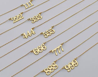 Aangepaste ketting met engelnummer: massief 14 kt gouden gepersonaliseerde sieraden