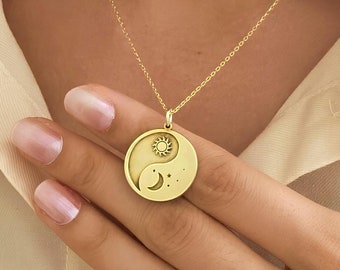 Yin Yang sol- och månehalsband: Himmelska smycken i sterlingsilver