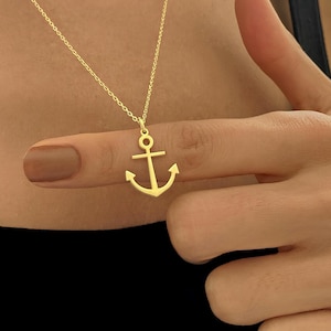 14K Solid Gold Anchor Pendant Necklace: Nautical Jewelry
